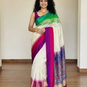 White pochampally silk saree