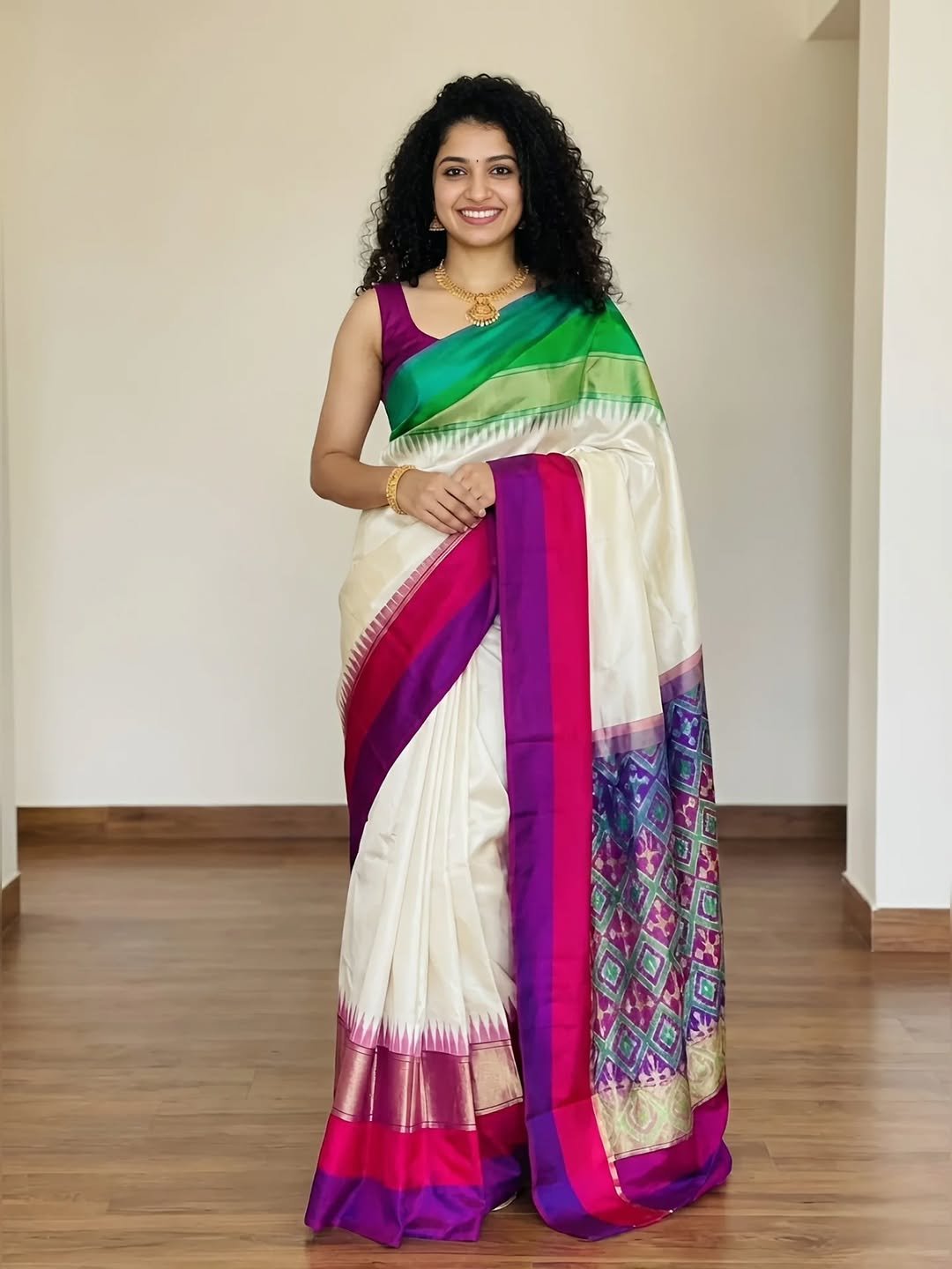 White pochampally silk saree