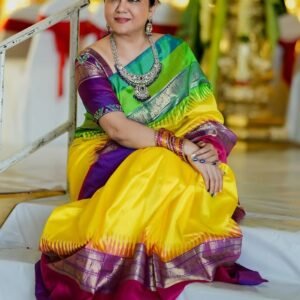 pochampally ikkat silk saree with kanchi border, ikkat blouse and ikkat pallu