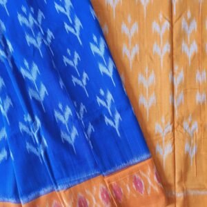 Pochampally cotton saree blue body, yellow palllu and border