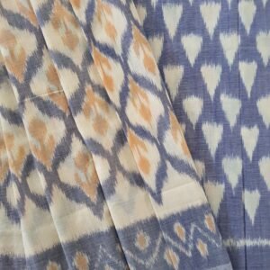 Pochampally Ikkat Cotton Saree Blue Geometric Floral Design