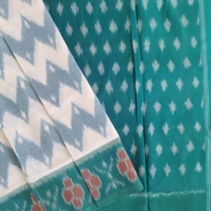 Green cotton saree of ikkat pattern, green border and green pallu