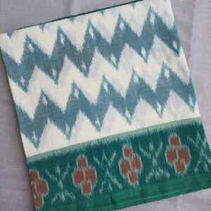 Green Geometric ikkat design cotton saree with green border