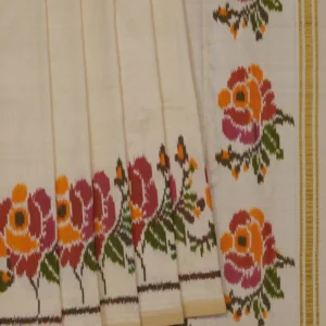 White Silk Ikkat Saree With Red Border