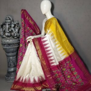 white pochampally silk saree