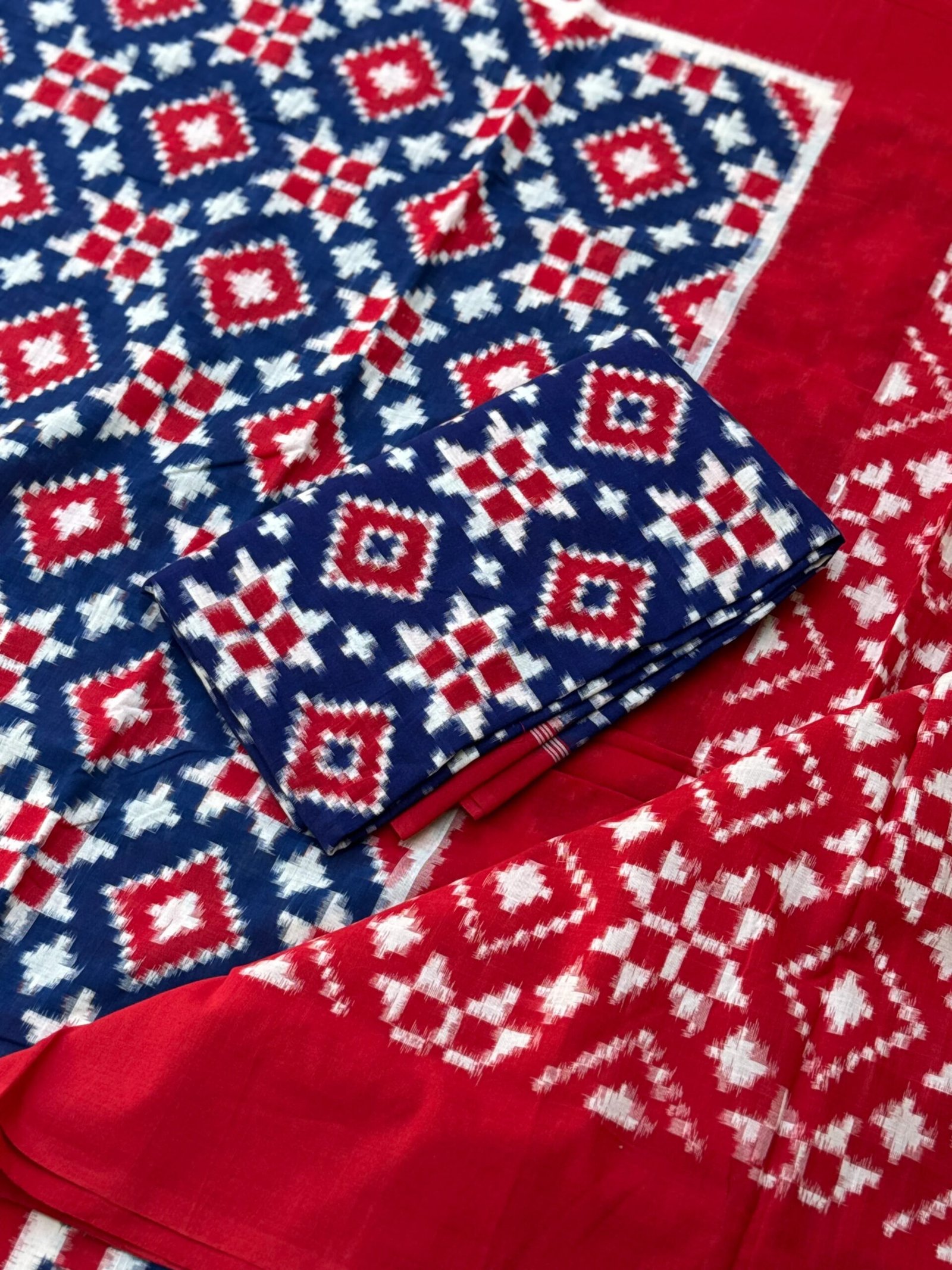 Handloom Blue Telia Rumal Cotton Saree - Image 3