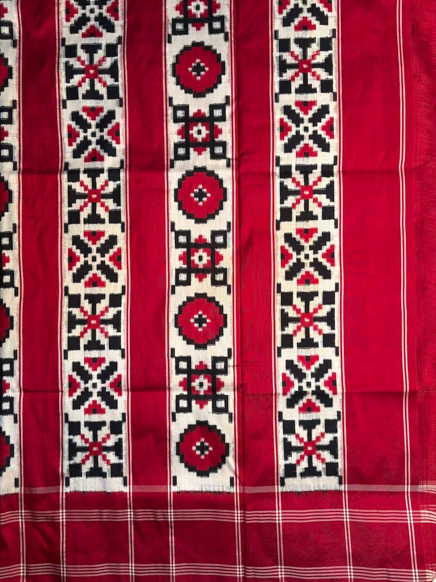 White red and black colour telia Rumal saree palu