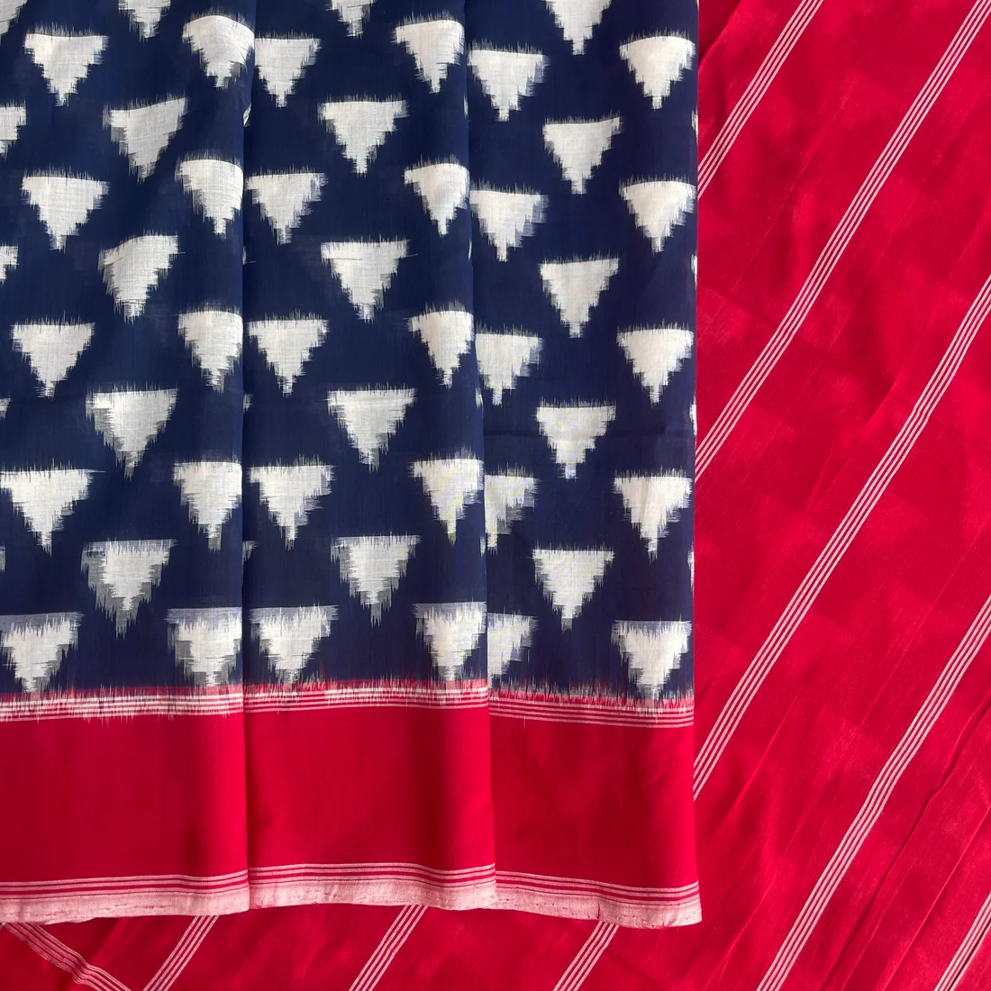 Blue Double Ikkat Cotton Saree - Image 3