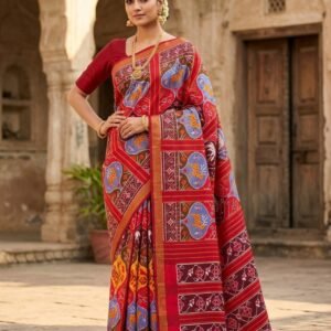 Handwoven Red Pochampally Patola Saree