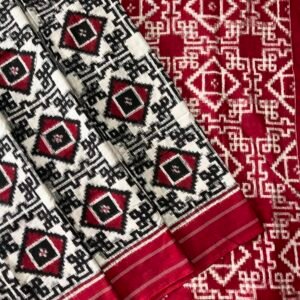 White & Red Telia Cotton Saree