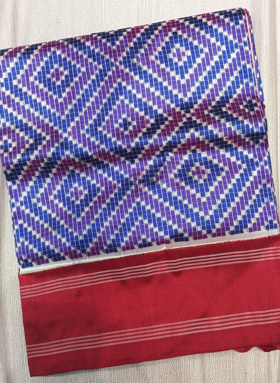 Blue Double Ikat Telia Rumal Silk Saree