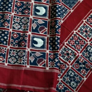 Blue Red Telia Rumal Cotton Saree