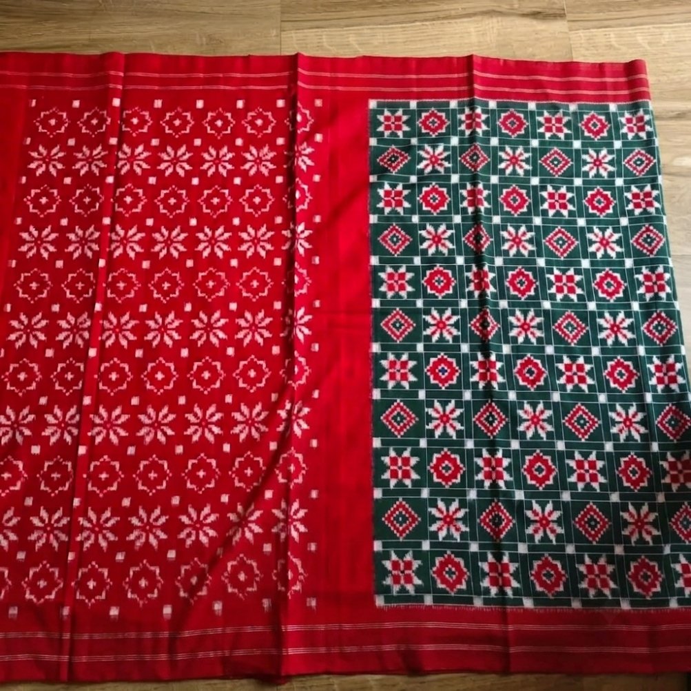 Green Double ikat Telia Rumal saree