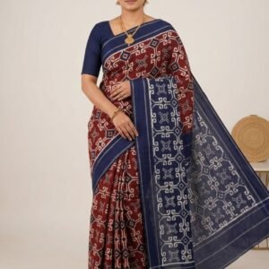 Maroon Telia Rumal Cotton Saree