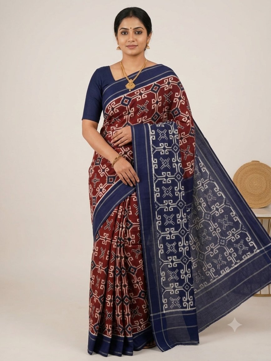 Maroon Telia Rumal Cotton Saree