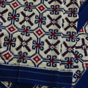 White Blue Telia Rumal Cotton Saree